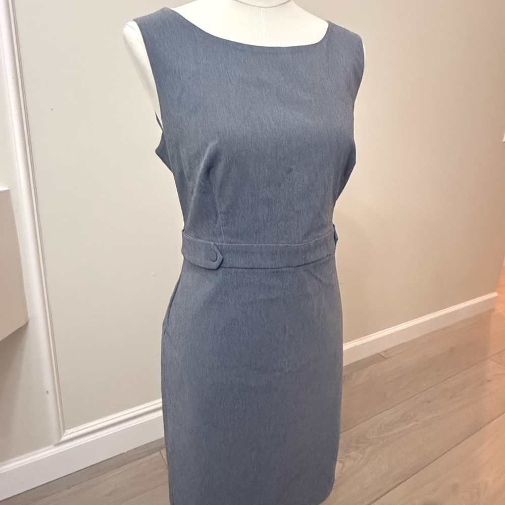 Tribal Blue Gray Belted Sleeveless Sheath Midi Dress Size 12 NWT - Picture 3 of 9